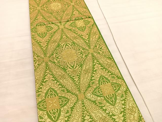 平和屋着物◎六通柄袋帯　七宝花唐草文　金糸　正絹　逸品　BAAV8447hv