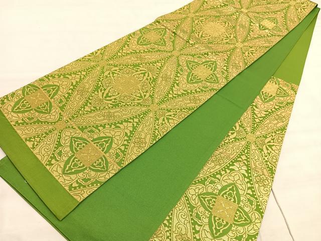 平和屋着物◎六通柄袋帯　七宝花唐草文　金糸　正絹　逸品　BAAV8447hv
