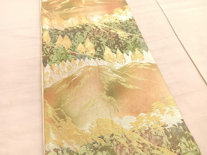 平和屋着物◎六通柄袋帯　山脈風景文　金銀糸　正絹　逸品　BAAV8457hv