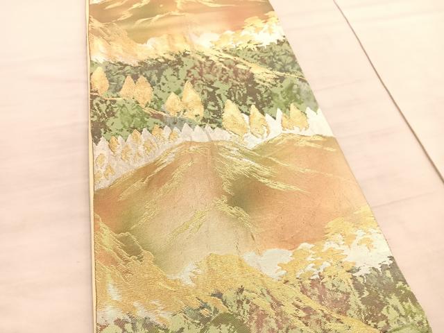 平和屋着物◎六通柄袋帯　山脈風景文　金銀糸　正絹　逸品　BAAV8457hv