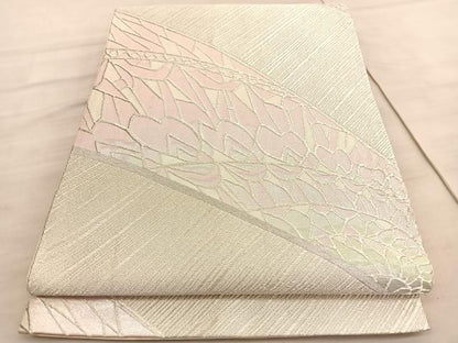 平和屋着物◎六通柄袋帯　孔雀羽根文　銀糸　正絹　逸品　BAAV8463hv