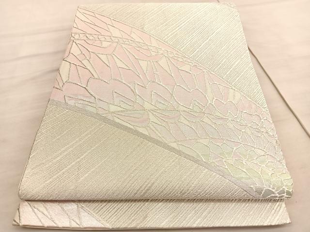 平和屋着物◎六通柄袋帯　孔雀羽根文　銀糸　正絹　逸品　BAAV8463hv