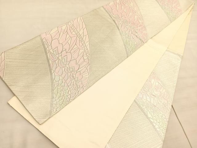 平和屋着物◎六通柄袋帯　孔雀羽根文　銀糸　正絹　逸品　BAAV8463hv