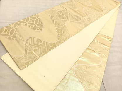平和屋着物◎六通柄袋帯　唐織　流水双鶴有職文　金糸　正絹　逸品　BAAV8492hv
