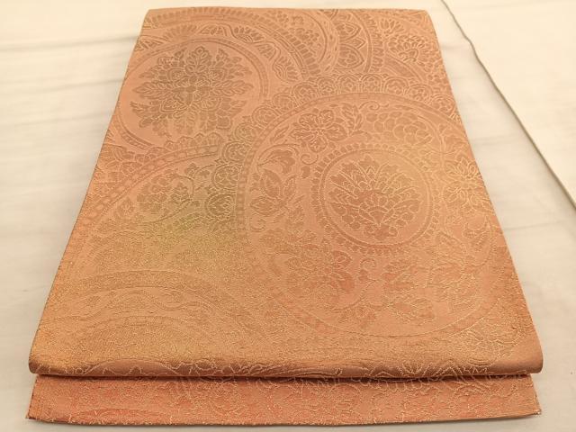 平和屋着物◎西陣　六通柄袋帯　更紗花絵皿　金糸　正絹　逸品　BAAV8497hv