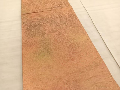 平和屋着物◎西陣　六通柄袋帯　更紗花絵皿　金糸　正絹　逸品　BAAV8497hv