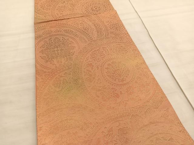 平和屋着物◎西陣　六通柄袋帯　更紗花絵皿　金糸　正絹　逸品　BAAV8497hv
