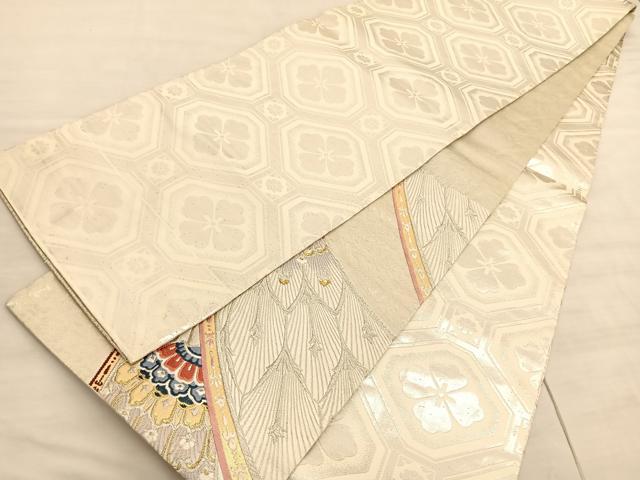 平和屋着物◎両面 六通柄袋帯 唐織 扇面孔雀羽根文様 金銀糸 正絹 逸品 BAAV8503hv
