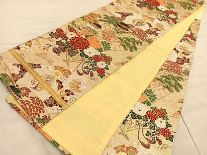 平和屋着物◎全通柄袋帯　唐織　冊子風景花文　金糸　正絹　逸品　BAAV8514hv