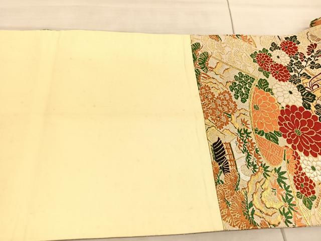 平和屋着物◎全通柄袋帯　唐織　冊子風景花文　金糸　正絹　逸品　BAAV8514hv