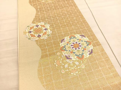 平和屋着物◎六通柄袋帯　唐織　正倉院花文　金糸　正絹　逸品　BAAV8527hv