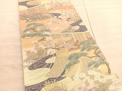 平和屋着物◎六通柄袋帯　唐織　桃山絵巻　金糸　正絹　逸品　BAAV8531hv