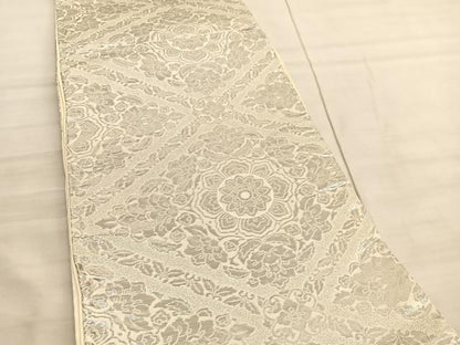 平和屋着物◎六通柄袋帯　菱天井花文　プラチナ箔　正絹　逸品　BAAV8532hv