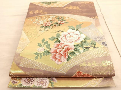 平和屋着物◎六通柄袋帯　唐織　仙兆花文　金糸　正絹　逸品　BAAV8536hv