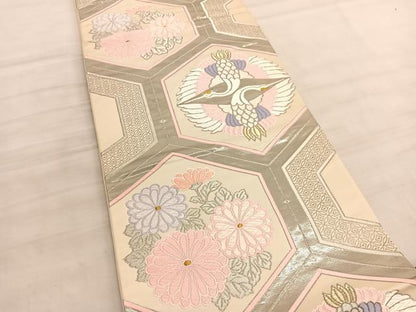 平和屋着物◎六通柄袋帯　唐織　清祥亀甲文　プラチナ箔　正絹　逸品　BAAV8541hv