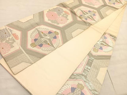 平和屋着物◎六通柄袋帯　唐織　清祥亀甲文　プラチナ箔　正絹　逸品　BAAV8541hv