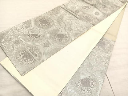 平和屋着物◎六通柄袋帯　正倉院切嵌花唐草文　銀糸　三越扱い　正絹　逸品　BAAV8545hv