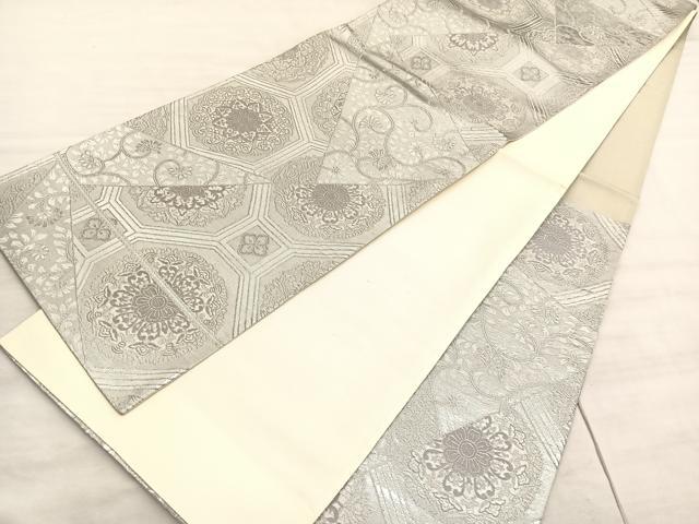 平和屋着物◎六通柄袋帯　正倉院切嵌花唐草文　銀糸　三越扱い　正絹　逸品　BAAV8545hv