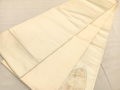 平和屋着物◎太鼓柄袋帯　駒刺繍　地紙牡丹花文　金銀彩　引箔　正絹　逸品　BAAV8550hv