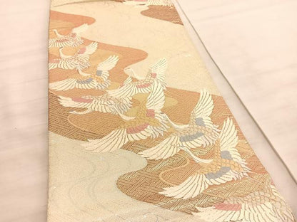 平和屋着物◎六通柄袋帯　唐織　飛鶴文　金糸　正絹　逸品　BAAV8552hv