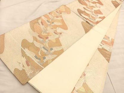 平和屋着物◎六通柄袋帯　唐織　飛鶴文　金糸　正絹　逸品　BAAV8552hv