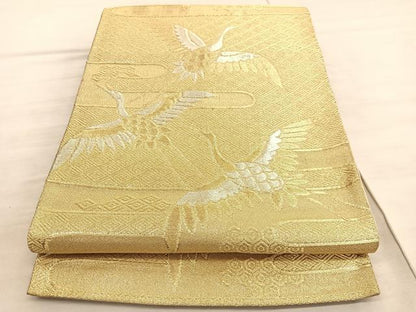 平和屋着物◎六通柄袋帯　飛鶴文　金銀糸　正絹　逸品　BAAV8555hv