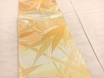 平和屋着物◎六通柄袋帯　唐織　笹竹文　金銀糸　正絹　逸品　BAAV8558hv