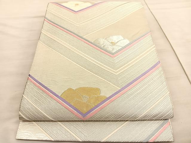 平和屋着物◎六通柄袋帯　唐織　立波椿文　金銀糸　正絹　逸品　BAAV8566hv