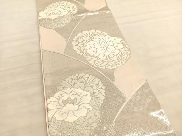 平和屋着物◎六通柄袋帯　唐織　更紗花丸文　銀糸　正絹　逸品　BAAV8567hv