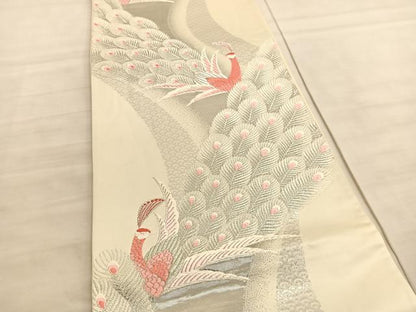 平和屋着物◎六通柄袋帯　唐織　孔雀　プラチナ二重箔　正絹　逸品　BAAV8568hv