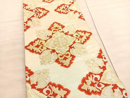 平和屋着物◎六通柄袋帯　駒刺繍　花菱文　金銀糸　正絹　逸品　BAAV8574hv