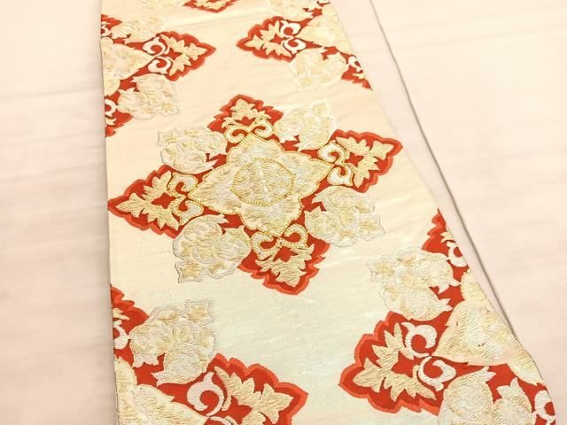 平和屋着物◎六通柄袋帯　駒刺繍　花菱文　金銀糸　正絹　逸品　BAAV8574hv