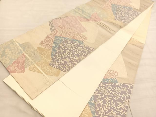 平和屋着物◎六通柄袋帯　色紙重ね花鳥文　金糸　正絹　逸品　BAAV8580hv