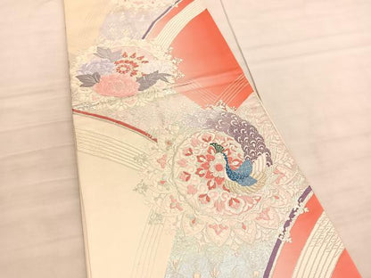 平和屋着物◎六通柄袋帯　唐織　孔雀飾花文　金銀糸　正絹　逸品　BAAV8587hv