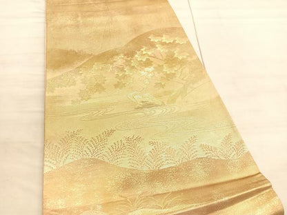 平和屋着物◎六通柄袋帯　遠山楓文　金糸　正絹　逸品　BAAV8601hv