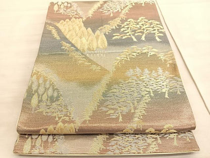 平和屋着物◎六通柄袋帯　樹林文　金銀糸　正絹　逸品　BAAV8615hv