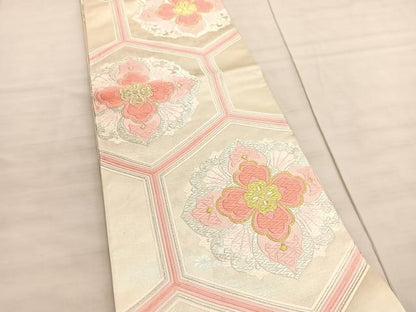 平和屋着物◎六通柄袋帯　唐織　亀甲花文　金銀糸　正絹　逸品　BAAV8620hv