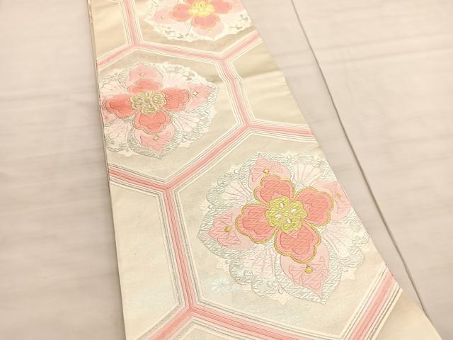 平和屋着物◎六通柄袋帯　唐織　亀甲花文　金銀糸　正絹　逸品　BAAV8620hv