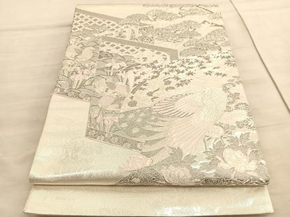 平和屋着物◎太鼓柄袋帯　唐織　王朝屏風小袖文様　銀糸　正絹　逸品　BAAV8622hv
