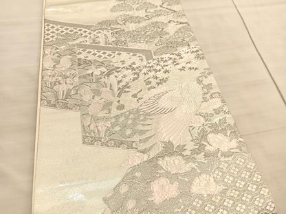 平和屋着物◎太鼓柄袋帯　唐織　王朝屏風小袖文様　銀糸　正絹　逸品　BAAV8622hv