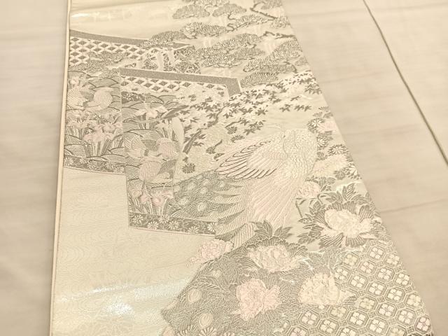 平和屋着物◎太鼓柄袋帯　唐織　王朝屏風小袖文様　銀糸　正絹　逸品　BAAV8622hv
