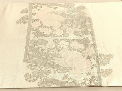 平和屋着物◎太鼓柄袋帯　唐織　王朝屏風小袖文様　銀糸　正絹　逸品　BAAV8622hv
