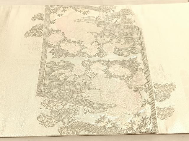 平和屋着物◎太鼓柄袋帯　唐織　王朝屏風小袖文様　銀糸　正絹　逸品　BAAV8622hv