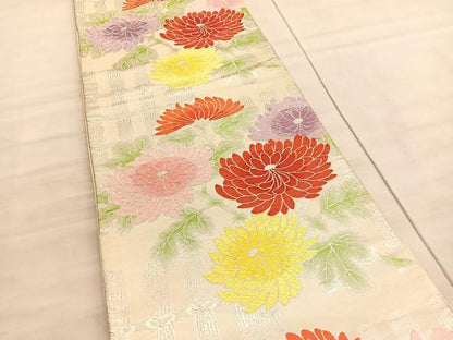 平和屋着物◎六通柄袋帯　唐織　菊　銀糸　正絹　逸品　BAAV8625hv
