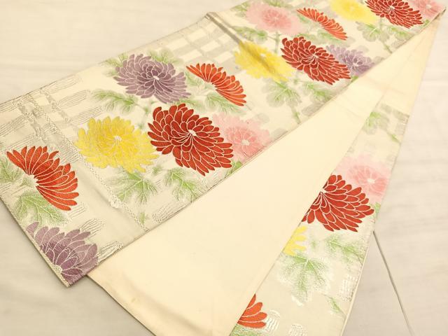 平和屋着物◎六通柄袋帯　唐織　菊　銀糸　正絹　逸品　BAAV8625hv