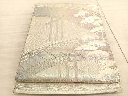 平和屋着物◎六通柄袋帯 唐織 浜松文 銀糸 正絹 逸品 BAAV8626hv