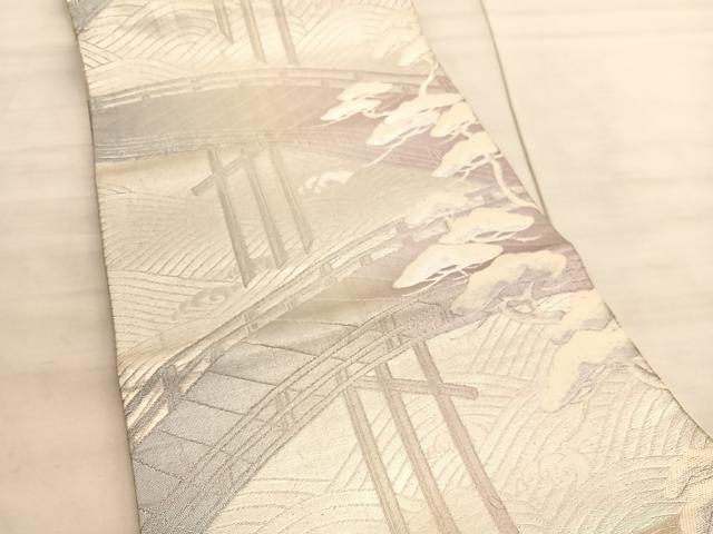 平和屋着物◎六通柄袋帯 唐織 浜松文 銀糸 正絹 逸品 BAAV8626hv