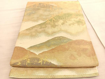 平和屋着物◎六通柄袋帯　重山文　金糸　正絹　逸品　BAAV8629hv