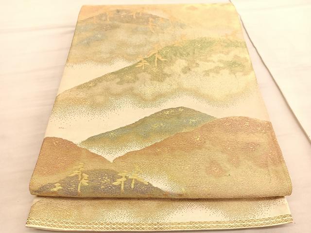 平和屋着物◎六通柄袋帯　重山文　金糸　正絹　逸品　BAAV8629hv