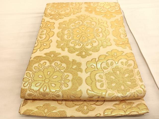平和屋着物◎全通柄袋帯　飾花文　金糸　正絹　逸品　BAAV8630hv